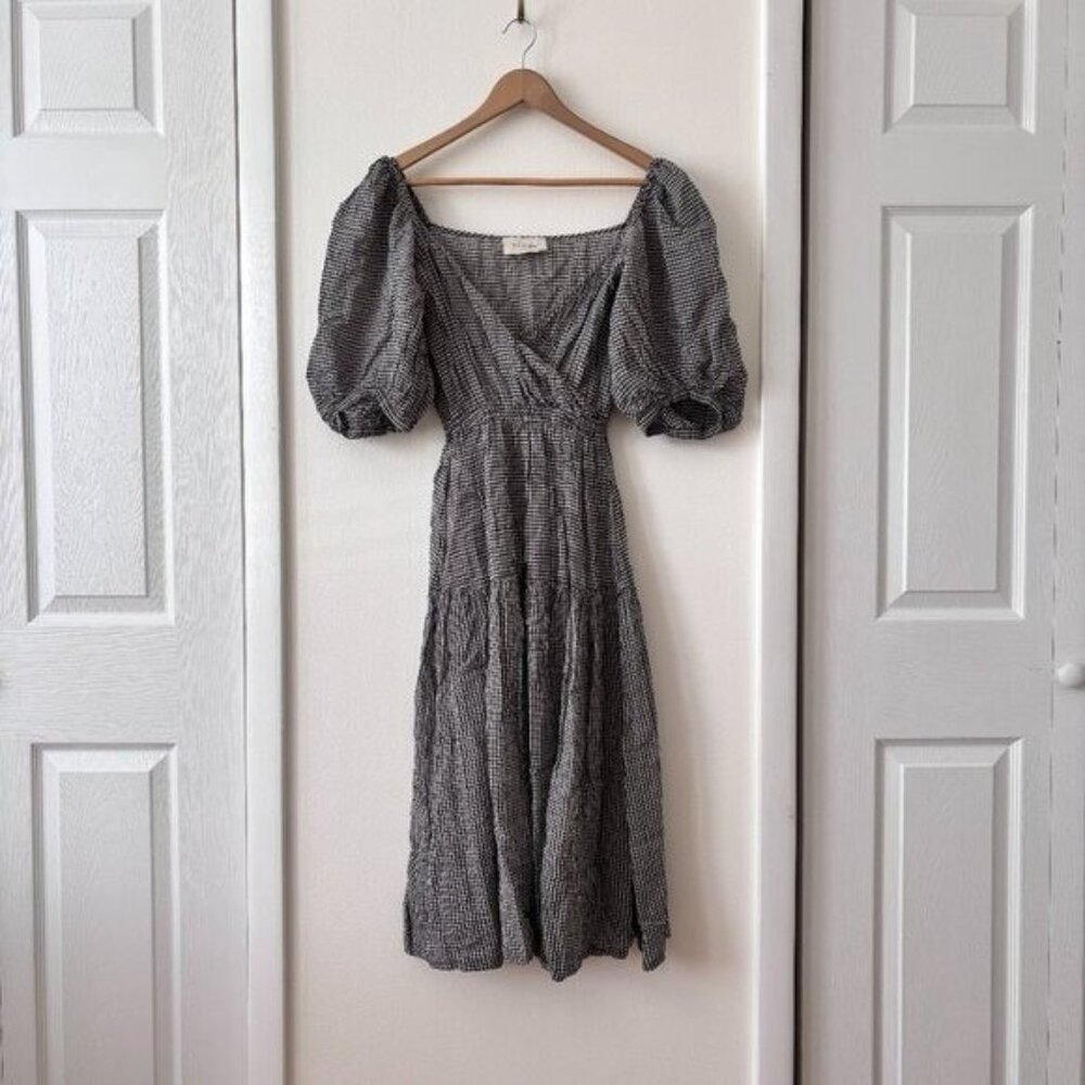 Shaina Mote Gilot Linen Blend Midi Dress - Black/White Gingham — image 5 of 8